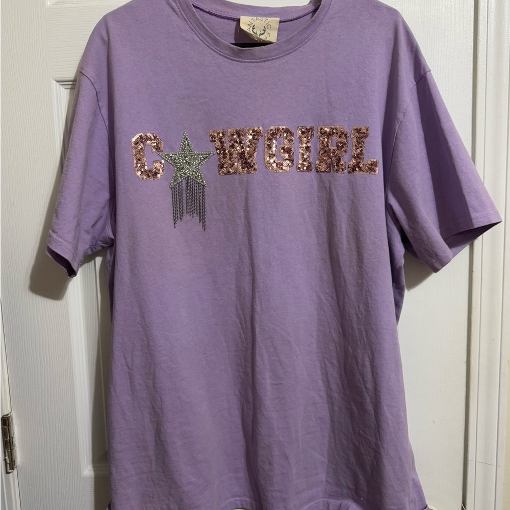 Cowgirl Purple Graphic T-Shirt with Sequin Detail by fantastic Fawn - Picture 3 of 4